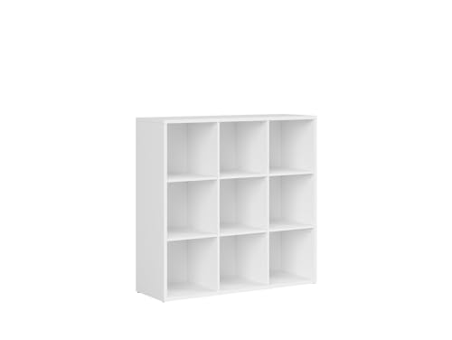 BLACK RED WHITE® Standregal Nepo Plus | Bücherregal mit viel Stauraum in Modern Style | 38,5 x 114 x 111 cm | Highboard Mehrzweckschrank für Arbeitszimmer, Schlafzimmer | Weiß