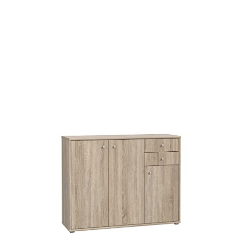 FORTE TEMPRA 2 Kommode mit 3 Türen und 2 Schubladen, Holzwerkstoff, Sonoma Eiche, 108.8 x 85.5 x 34.8 cm
