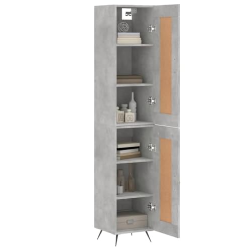 Moderne industrielle Highboard-Möbel: Aufbewahrungsschrank in Betonoptik, graue Holzvitrine mit hohem Schrank und Regalen-Grau