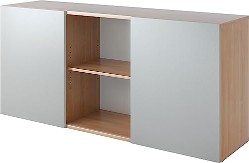 Bümö® Büro Sideboard mit Schwebetüren | Büroschrank mit Stauraum für Ordner, Bücher und Material | Aktenschrank in 5 Farben (Nussbaum/Silber)