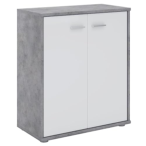 CARO-Möbel Kommode Sideboard Schrank Tommy Betonoptik/weiß, Anrichte mit 2 Türen inklusive Einlegeboden
