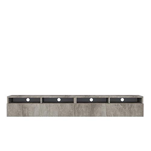 Selsey REDNAW - TV-Schrank/modernes TV-Board für Wohnzimmer, stehend/hängend, 200 cm breit (Betonoptik ohne LED)