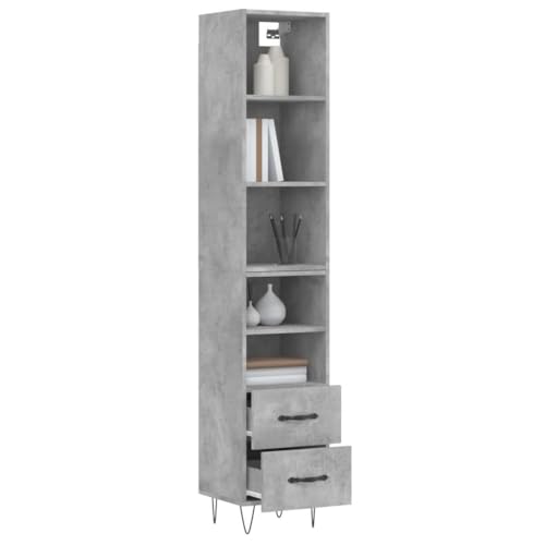 Enshey Highboard-Schrank – Möbel in Betonoptik, Aufbewahrungseinheit aus grauem Holz – modernes Highboard aus Holz, hohes, schmales Bücherregal (34,80 cm)-Grau