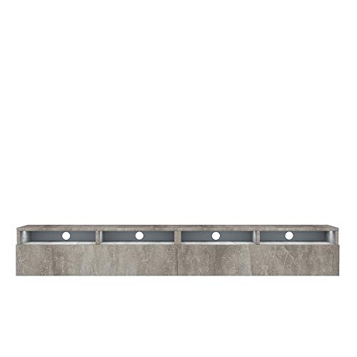 Selsey REDNAW - TV-Schrank/modernes TV-Board für Wohnzimmer, stehend/hängend, 200 cm breit (Betonoptik mit LED)