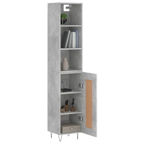 [Enshey Highboard-Schrank] – Möbel in Betonoptik, Aufbewahrungseinheit aus grauem Holz – Moderner Holzschrank, hohes, schmales Bücherregal-Grau