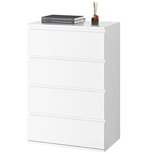 FOREHILL Kommode mit 4 Schubladen in Weiß, Schubladenschrank Sideboard für Schlafzimmer Flur Wohnzimmer 55x33x80cm