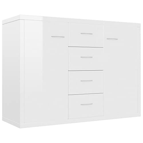 vidaXL Sideboard, Kommode mit viel Stauraum, Schrank mit 4 Schubladen 2 Türen, Mehrzweckschrank Anrichte für Wohnzimmer, Hochglanz-Weiß 88x30x65cm Holzwerkstoff