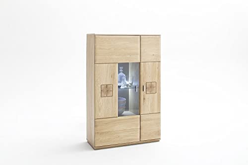 Bologni Highboard mit 1 Tür mit Glas und Einer Holztür, BxHxT 90x141x38 cm