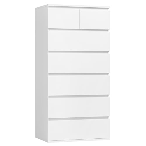 FOREHILL Kommode weiß mit 7 Schubladen, Sideboard hoch Schubladenschrank für Schlafzimmer Flur Wohnzimmer 60x40x119cm