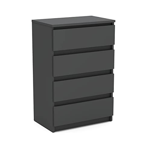 MRBLS Kommode mit 4 Schubladen Sideboard Schubladenschrank Kleiderschrank Modern Möbel mit Schubladen für Ihr Schlafzimmer (Grau Matt) – 60 x 92,5 x 33,5 cm (B/H/T)