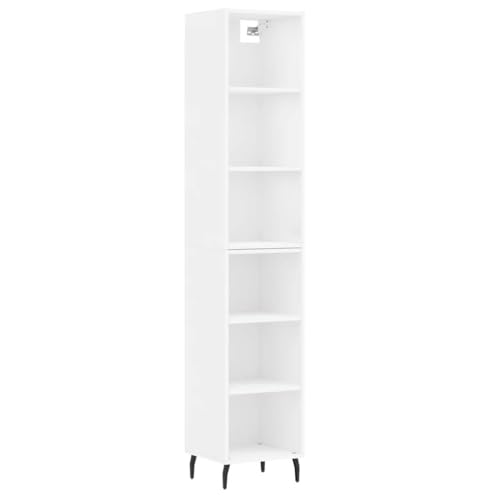 Enshey Highboard für weißes, hohes Holzregal 34,2,80 cm – Schlankes Bücherregal für Organisation und Präsentation – Modernes, schmales Präsentationsregal-Weiß