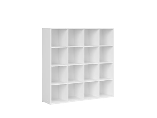 BLACK RED WHITE® Standregal Nepo Plus | Bücherregal mit viel Stauraum in Modern Style | 38,5 x 151 x 146,5 cm | Highboard Mehrzweckschrank für Arbeitszimmer, Schlafzimmer | Weiß