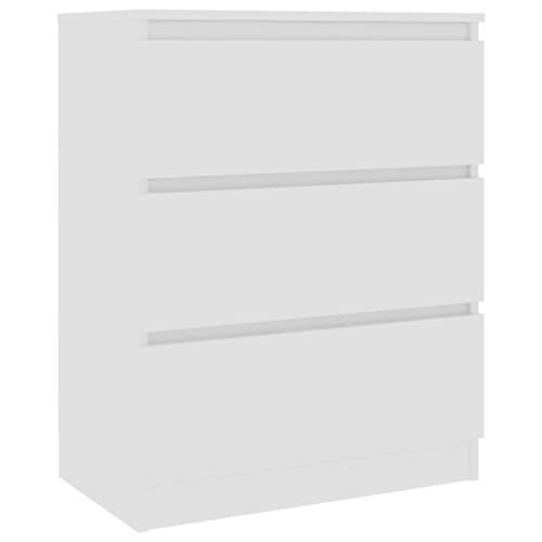 vidaXL Sideboard, Kommode mit viel Stauraum, Schrank mit 3 Schubladen, Schubladenschrank Anrichte für Wohnzimmer, Weiß 60x35x76cm Holzwerkstoff