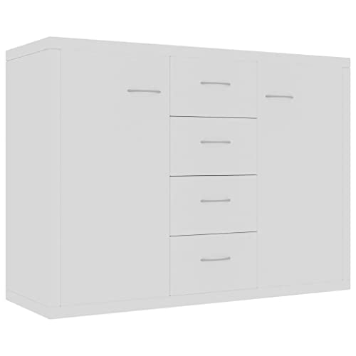 vidaXL Sideboard, Kommode mit viel Stauraum, Schrank mit 4 Schubladen 2 Türen, Mehrzweckschrank Anrichte für Wohnzimmer, Weiß 88x30x65cm Holzwerkstoff