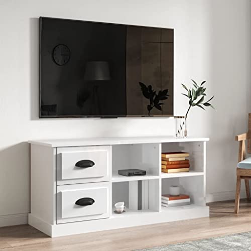 QJBSAVVA TV-Schrank, Tv Lowboard Fernseher Tisch Modern Tv Board Tv Highboard Geeignet für Den Flur Wohnzimmer Fernseher Schlafzimmer Hochglanz-Weiß 102x35,5x47,5 cm Holzwerkstoff