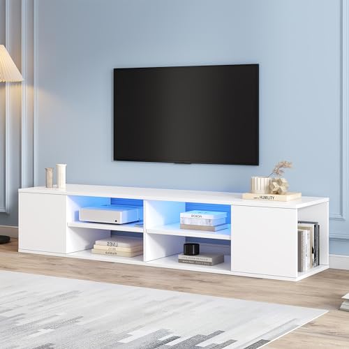 Merax TV Lowboard hängend Wohnzimmertisch TV Schrank TV Board mit LED-Beleuchtung tv Schrank Weiss lowboard weiß