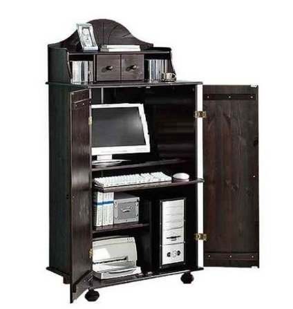 clever-moebel PC-Schrank aus Kiefernholz mit Aufsatz kolonial, Computerschrank Büro