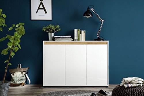 trendteam smart living - Sideboard Kommode Schrank - Wohnzimmer - Sol - Aufbaumaß (BxHxT) 119 x 84 x 35 cm - Farbe Weiß Hochglanz mit Mehrfarbigen Blenden - 179886603
