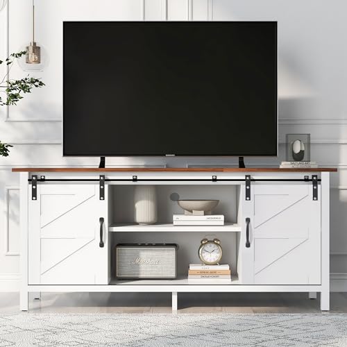 Merax TV Board TV Lowboard Wohnzimmertisch Fernsehschrank mit 2 Schiebetüren Fernsehtisch TV Bank TV Sideboard weiß