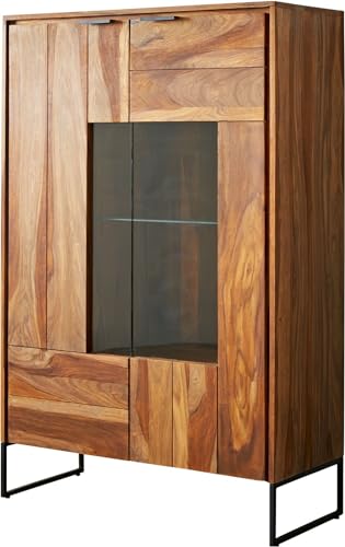 DELIFE Hochschrank Nook Sheesham Natur 100x150 cm 2 Türen Highboard