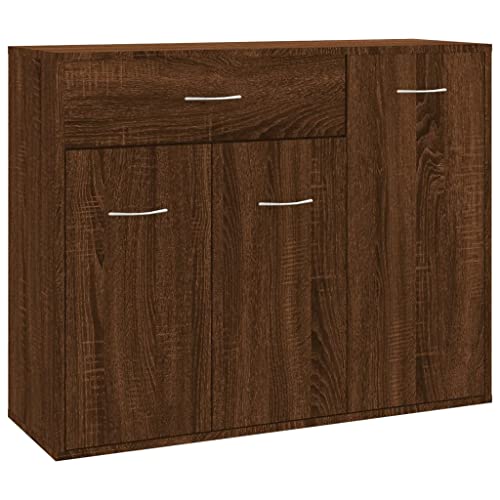vidaXL Sideboard, Kommode mit viel Stauraum, Schrank mit 1 Schublade 3 Türen, Mehrzweckschrank Anrichte für Wohnzimmer, Braun Eiche-Optik Holzwerkstoff