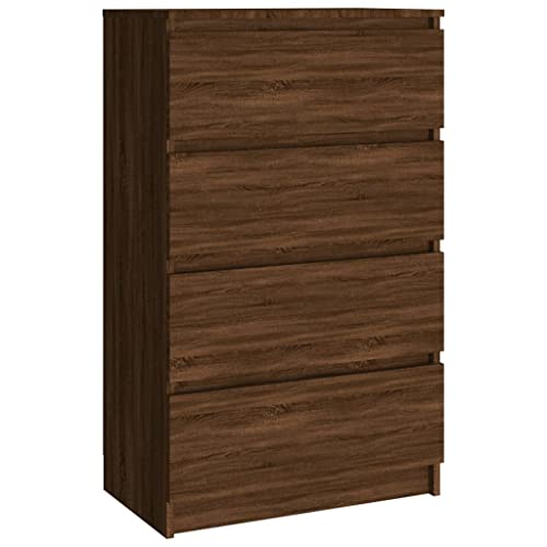 vidaXL Sideboard, Kommode mit viel Stauraum, Schrank mit 4 Schubladen, Schubladenschrank Anrichte für Wohnzimmer, Modern, Braun Eichen-Optik 60x35x98,5cm Holzwerkstoff